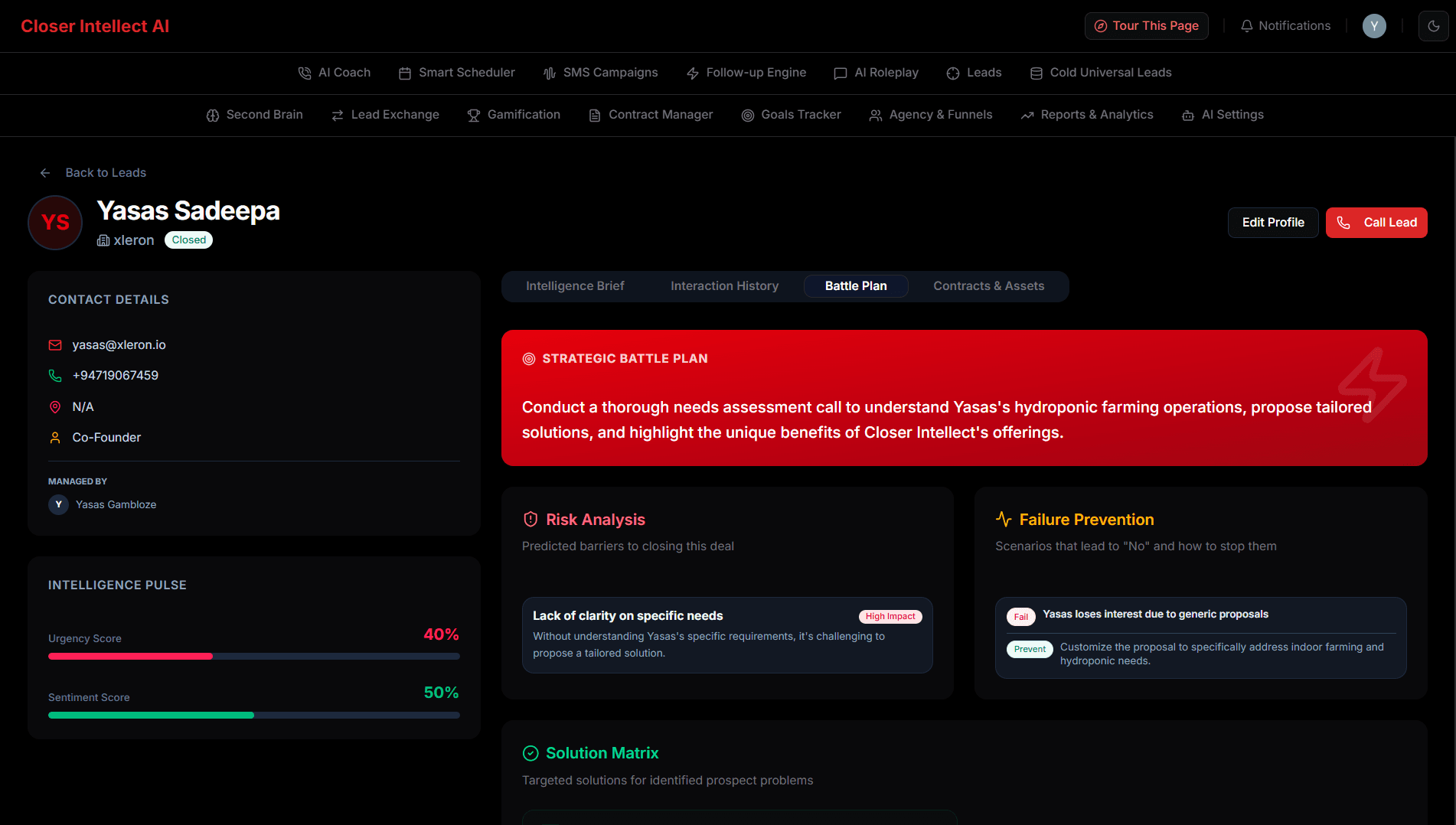 Closer Intellect AI Dashboard Preview
